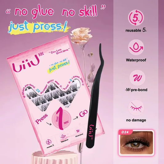【Hot Style】 Uiiukk No Glue Lash Kit W Shape-Coated Base Self Adhesive Individual Eyelashes, Easy Makeup Application with Tweezers (48 Pcs)Natural Makeup Girl Gifts