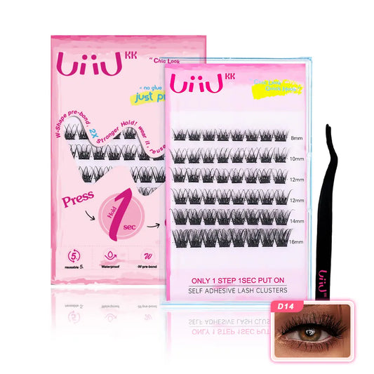 【Hot Style】 Uiiukk No Glue Lash Kit W Shape-Coated Base Self Adhesive Individual Eyelashes, Easy Makeup Application with Tweezers (48 Pcs)Natural Makeup Girl Gifts